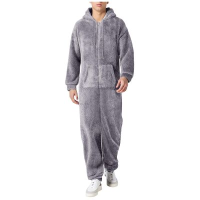 Pajama Adult For Men Relaxed Jumpsuits Pajamas Hooded Homewear Loose Fit Soft Plush Robes Plus Size Zipper Rompers