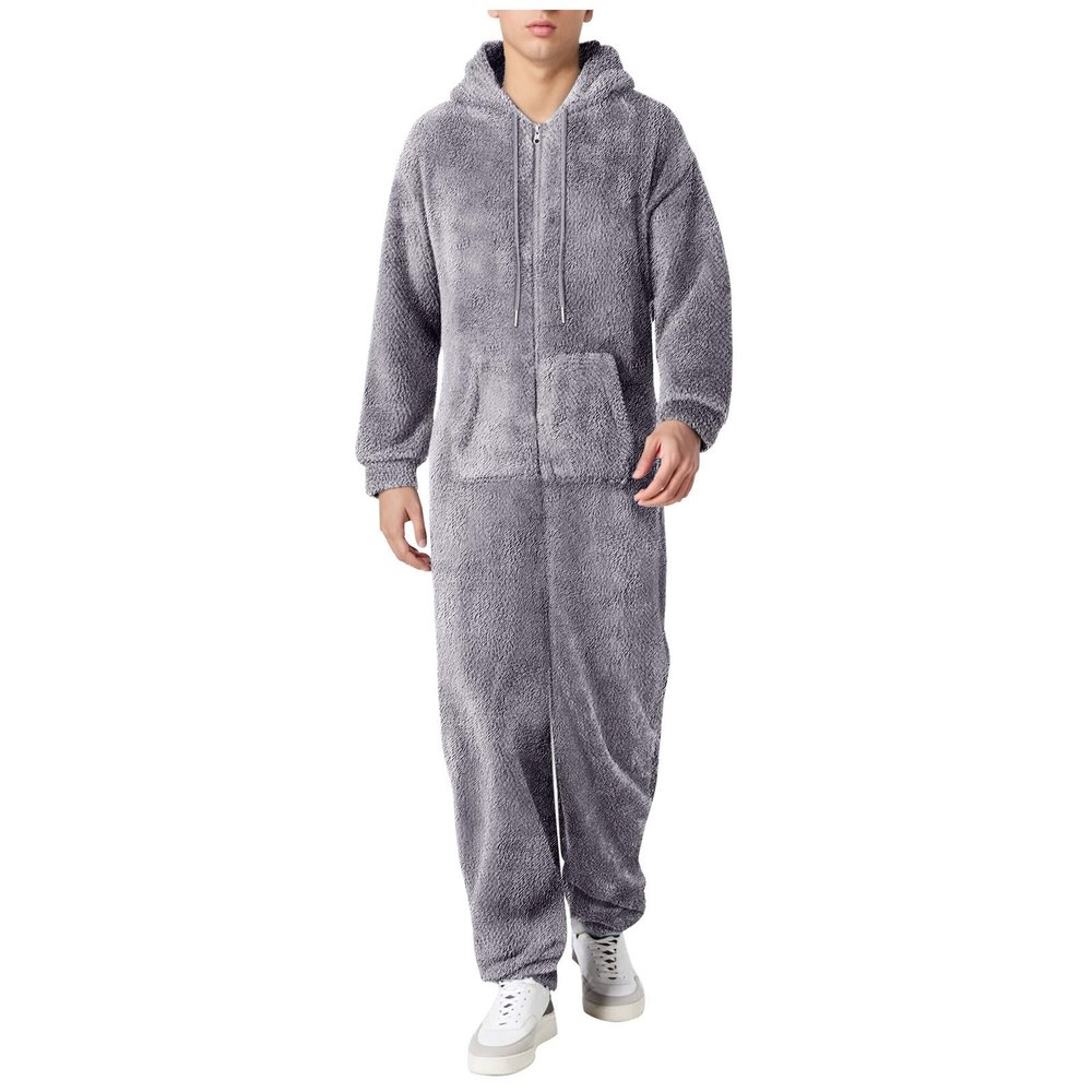 Pajama Adult For Men Relaxed Jumpsuits Pajamas Hooded Homewear Loose Fit Soft Plush Robes Plus Size Zipper Rompers