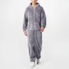 Pajama Adult For Men Relaxed Jumpsuits Pajamas Hooded Homewear Loose Fit Soft Plush Robes Plus Size Zipper Rompers view 2