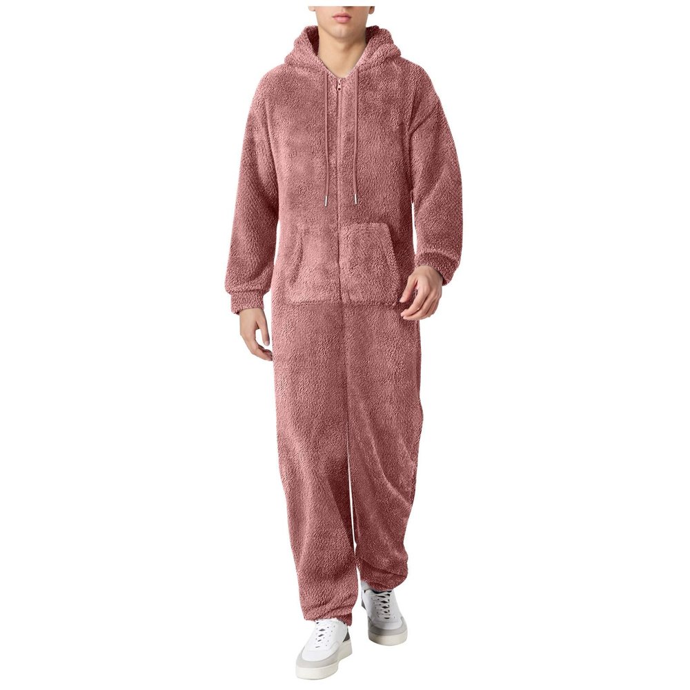 Pajama Adult For Men Relaxed Jumpsuits Pajamas Hooded Homewear Loose Fit Soft Plush Robes Plus Size Zipper Rompers