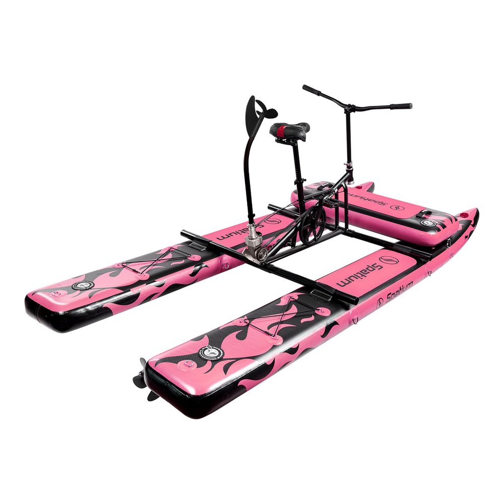 Spatium Water Bikes for Lake Inflatable Water Bike 3.0 Adult Inflatable Pontoon Water Bicycle 3-bladed Propeller One-Piece Rear Gear SUP Water Bike with Mat,Pink