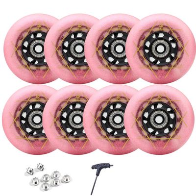 8 Pack Inline Wheels 72mm 76mm 80mm Inline Skate Wheels 83A Inline Skate Replacement Wheels with ABEC-9 Bearings Durable Pu Indoor Outdoor (Pink,80mm)