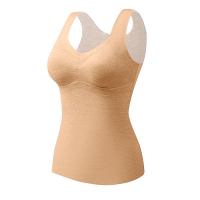 Womens Thermal Tank Tops Built in Bra Warm Underwear High Stretch Sleeveless Camisoles Comfy Soft Base Layer Vest,Thermal Undershirt with Built in Bras