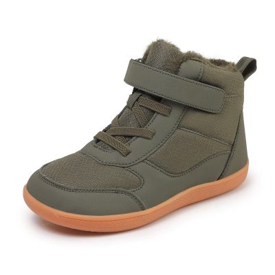 SECHRITE Toddler Kids Wide Barefoot Winter Boots High Top Girls Boys Warm Snow Boots Fur Lined Waterproof Non-Slip Minimalist Wide Toe Box Zero Drop Boots Ankle Booties Naturally Splay Army Green 29