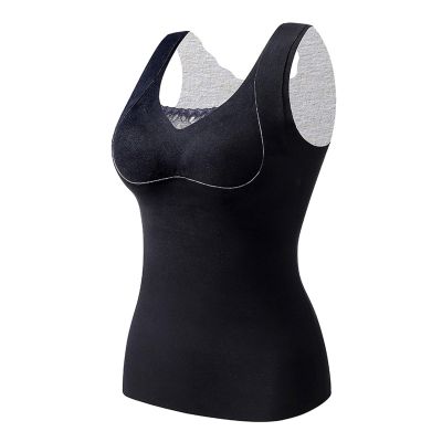 Womens Thermal Tank Tops Built in Bra Warm Underwear High Stretch Sleeveless Camisoles Comfy Soft Base Layer Vest,Fleece Lined Undershirt with Built in Bras
