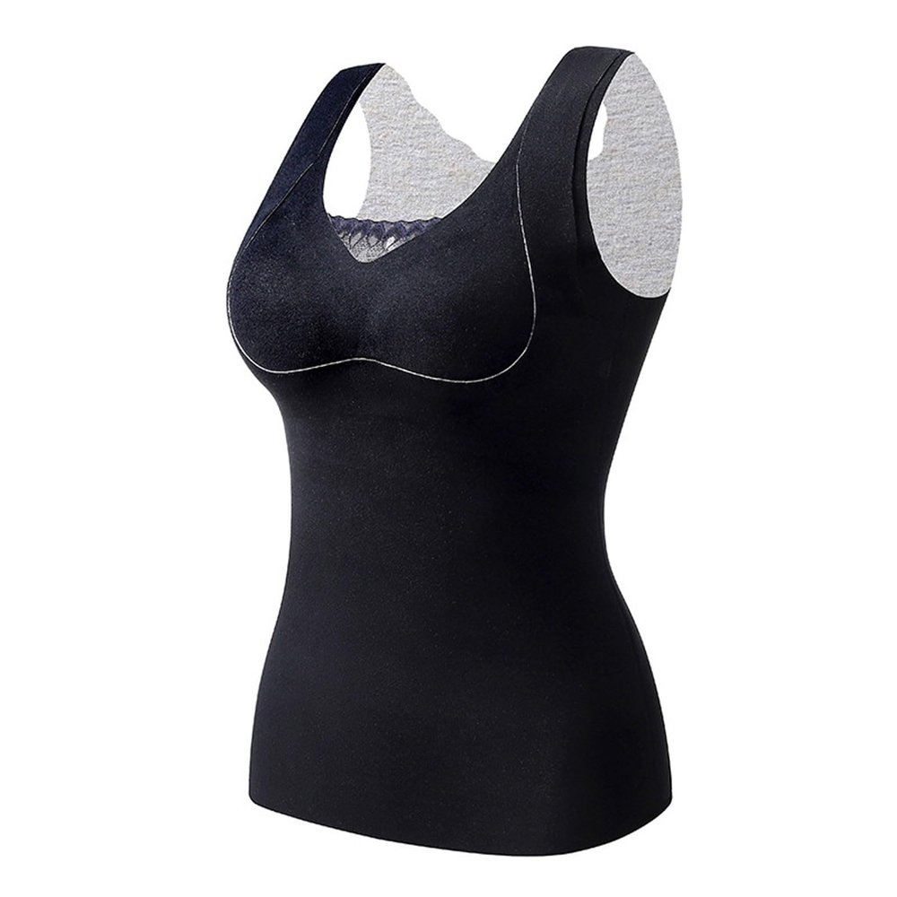 Womens Thermal Tank Tops Built in Bra Warm Underwear High Stretch Sleeveless Camisoles Comfy Soft Base Layer Vest,Fleece Lined Undershirt with Built in Bras