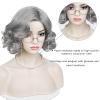 Aicos 5PCS Old Lady Wig Set for Women Grey Grandma Wig with Glasses & Pearl Necklace for Halloween Costume Party view 4