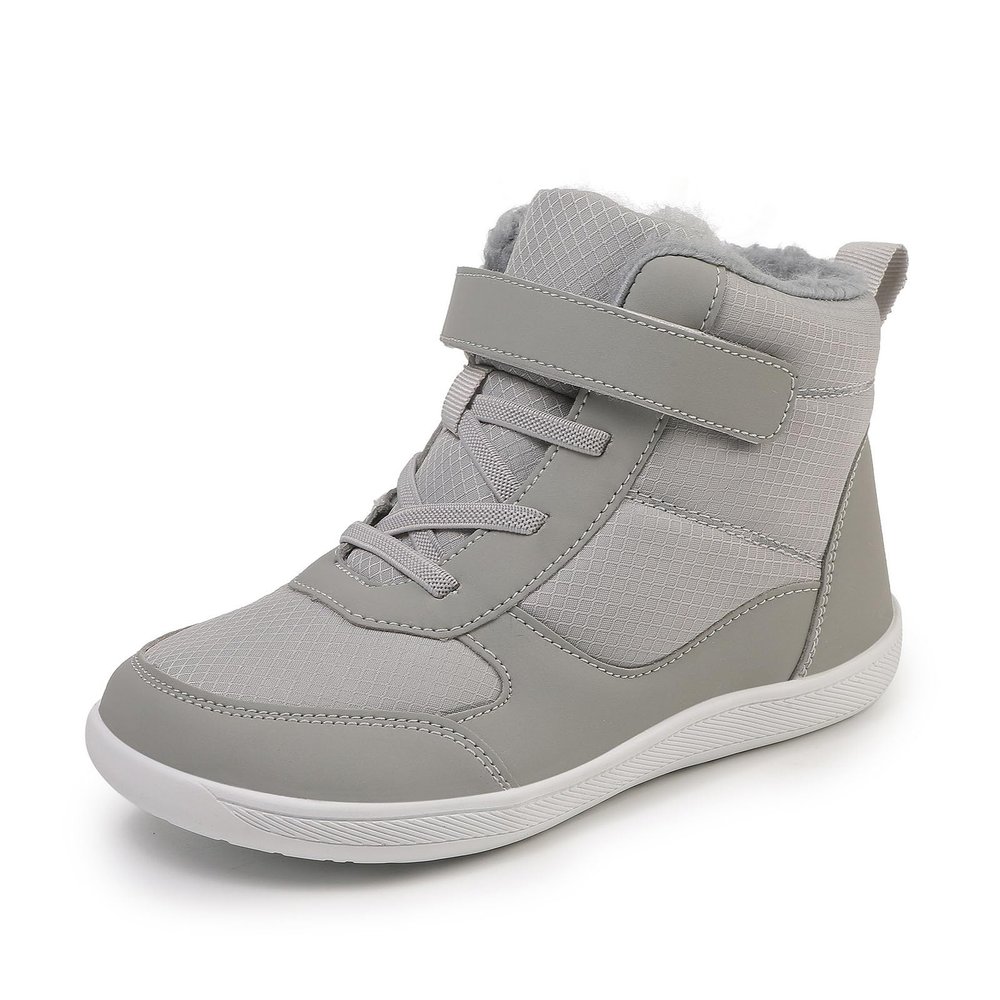 SECHRITE Toddler Kids Wide Barefoot Winter Boots High Top Girls Boys Warm Snow Boots Fur Lined Waterproof Non-Slip Minimalist Wide Toe Box Zero Drop Boots Ankle Booties Naturally Splay Grey 36