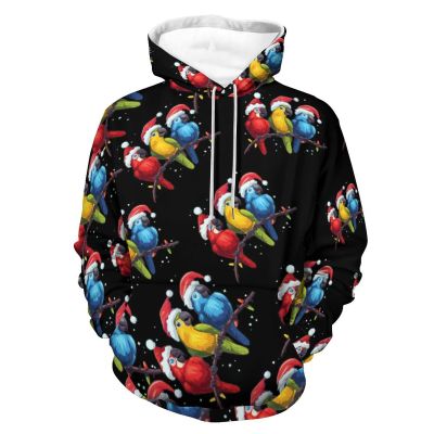 Parrots with Santa Hats Christmas Adult Hoodies Casual Sweatshirt Long Sleeve Pullover Hooded with Pockets for Women Men M