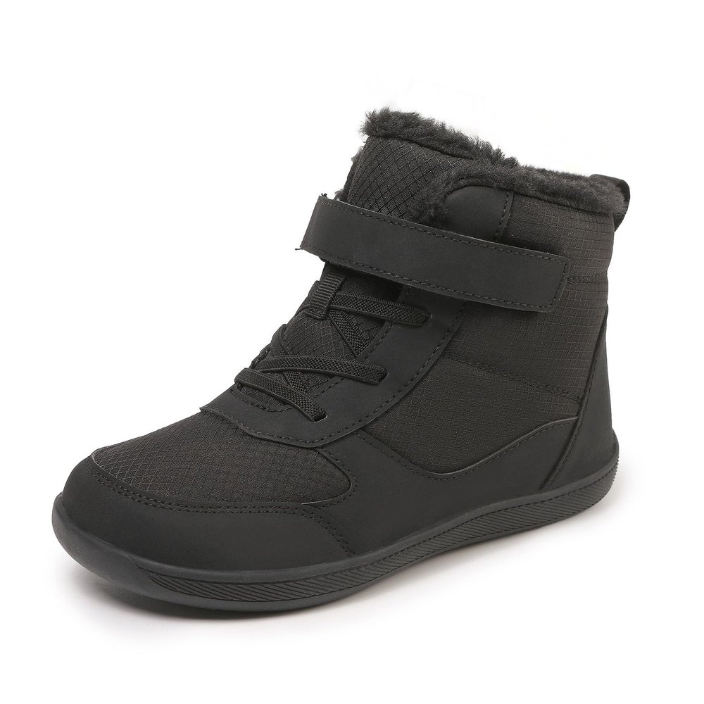 SECHRITE Toddler Kids Wide Barefoot Winter Boots High Top Girls Boys Warm Snow Boots Fur Lined Waterproof Non-Slip Minimalist Wide Toe Box Zero Drop Boots Ankle Booties Naturally Splay Black 34