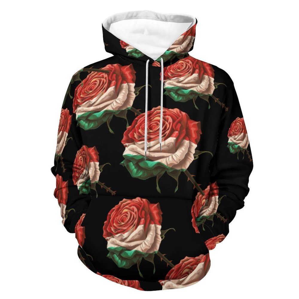 Rose Flower Mexico Flag Adult Hoodies Casual Sweatshirt Long Sleeve Pullover Hooded with Pockets for Women Men M