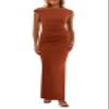 PRETTYGARDEN Women's 2026 Summer Formal Maxi Dresses Sleeveless One Shoulder Bodycon Ruched Mesh Wedding Guest Cocktail Dress (Caramel,XX-Large) view 1