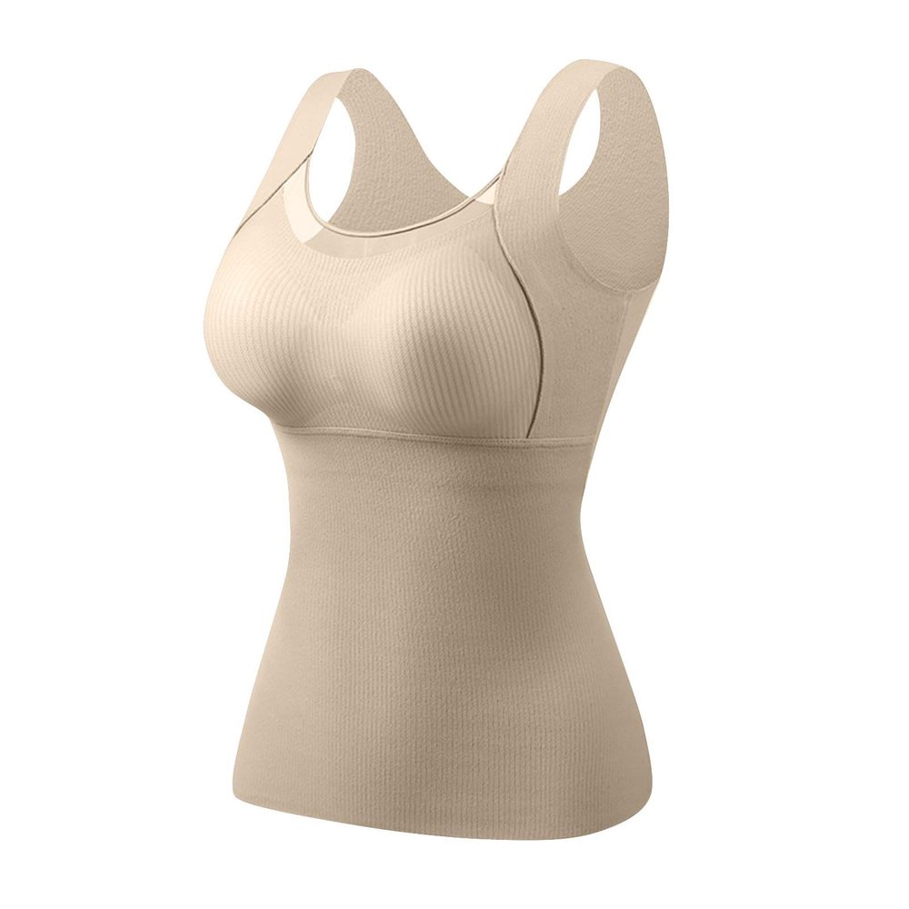 Womens Thermal Tank Tops Built in Bra Warm Underwear High Stretch Sleeveless Camisoles Comfy Soft Base Layer Vest,Cami with Built in Bra
