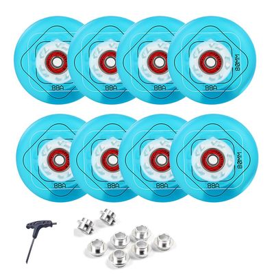 8 Pack Inline Wheels 64mm 68mm 72mm 76mm 80mm Inline Skate Wheels with ABEC-9 Bearings 88A Durable PU Inline Skate Replacement Wheels Indoor Outdoor for Kids Teens (Blue,68mm)