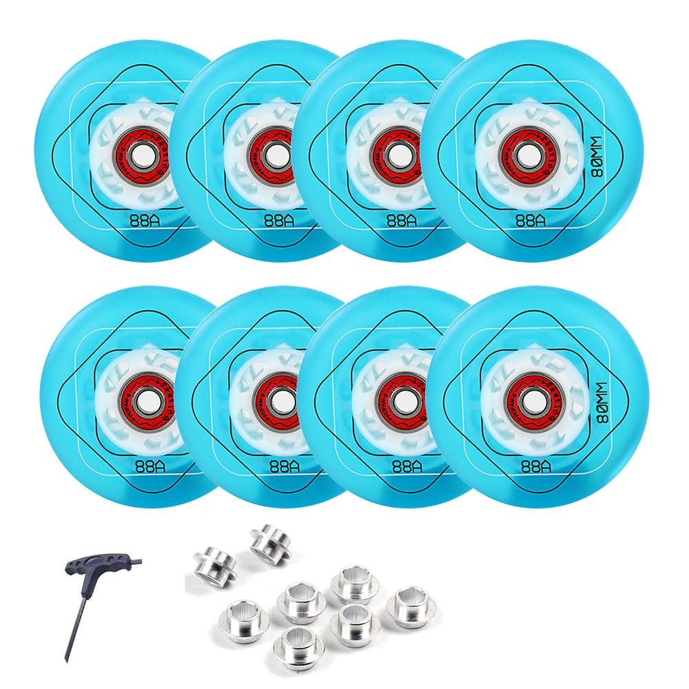 8 Pack Inline Wheels 64mm 68mm 72mm 76mm 80mm Inline Skate Wheels with ABEC-9 Bearings 88A Durable PU Inline Skate Replacement Wheels Indoor Outdoor for Kids Teens (Blue,68mm)