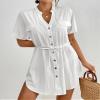 Bsubseach Swimsuit Coverup for Women Short Sleeve Button Down Shirt Dress Beach Cover Ups Resort Wear White L view 3