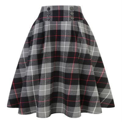 IDEALSANXUN Plaid Skirts for Women Fall Winter High Waisted A Line Pleated Maxi Midi Skirt, Dark Grey, L
