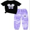 ARTMINE Girls' 2 Piece Outfits Casual Drawstring Denim Cargo Jogger Pants and Heart Print Short Sleeve Top Set, US 6-7 Years = Tag 130 view 1