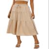 Anbech Women Casual Skirt Elastic High Waist Pleated A-Line Beach Midi Skirt (L, Khaki) view 1