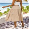 Anbech Women Casual Skirt Elastic High Waist Pleated A-Line Beach Midi Skirt (L, Khaki) view 2