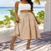 Anbech Women Casual Skirt Elastic High Waist Pleated A-Line Beach Midi Skirt (L, Khaki) view 3