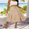Anbech Women Casual Skirt Elastic High Waist Pleated A-Line Beach Midi Skirt (L, Khaki) view 4