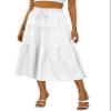 Anbech Womens Midi Skirts Elastic High Waist A-Line Casual Beach Skirt Trendy (S, Pure White) view 1