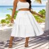 Anbech Womens Midi Skirts Elastic High Waist A-Line Casual Beach Skirt Trendy (S, Pure White) view 3