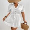 Bsubseach Swimsuit Coverup for Women Short Sleeve Button Down Shirt Dress Beach Cover Ups Resort Wear White M view 4