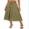 Anbech Midi Skirt for Women Elastic High Waist Pleated Summer Casual Skirts (XL, Army Green) view 1