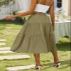 Anbech Midi Skirt for Women Elastic High Waist Pleated Summer Casual Skirts (XL, Army Green) view 2