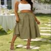 Anbech Midi Skirt for Women Elastic High Waist Pleated Summer Casual Skirts (XL, Army Green) view 4