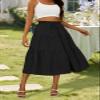 Anbech Midi Skirt for Women Elastic High Waist Pleated Summer Casual Skirts (L, Black) view 3