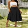 Anbech Midi Skirt for Women Elastic High Waist Pleated Summer Casual Skirts (L, Black) view 4