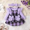 Fall Baby Clothes For Girls 6-9 Months Winter Outfits Long Sleeve Cute Ruffle Romper Baby Girl Plaid Skirt Bow For Girls Headband 3 Pieces Set Purple 6-9 Months view 2