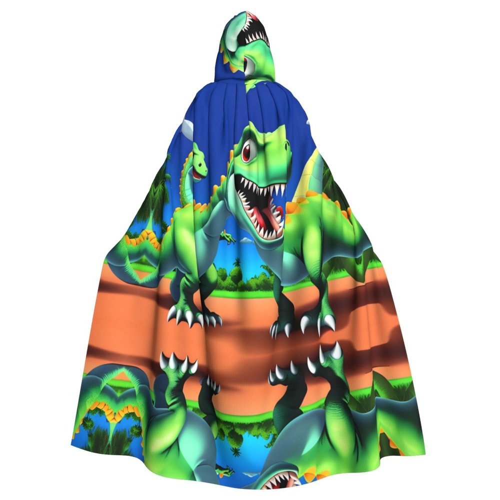 WHJSHOP Halloween Adult Hooded Cape for Parties and Costumes - Easy Care Cartoon dinosaur Pattern