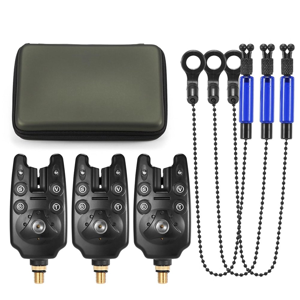 BSEWO Fishing Bait Swinger, Chain Alert Swinger Fishing Bite Alarms Chain Alert Swinger Set Digital Fishing Alarm Kit Led Alarm Indicator Alert Fishing Swinger Fishing Tackle with Zippered Box