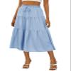 Anbech Women Casual Skirt Elastic High Waist Pleated A-Line Beach Midi Skirt (S, Light Blue) view 1