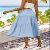 Anbech Women Casual Skirt Elastic High Waist Pleated A-Line Beach Midi Skirt (S, Light Blue) view 2