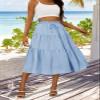 Anbech Women Casual Skirt Elastic High Waist Pleated A-Line Beach Midi Skirt (S, Light Blue) view 3