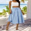 Anbech Women Casual Skirt Elastic High Waist Pleated A-Line Beach Midi Skirt (S, Light Blue) view 4