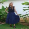Anbech Midi Skirt for Women Elastic High Waist Pleated Casual A-Line Skirts (S, Navy) view 2