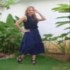 Anbech Midi Skirt for Women Elastic High Waist Pleated Casual A-Line Skirts (S, Navy) view 3