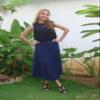 Anbech Midi Skirt for Women Elastic High Waist Pleated Casual A-Line Skirts (S, Navy) view 4