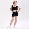 Girls Training Bra Cute Ruffle Sports Bra for Kids Scoop Neckline Fitness Yoga Bra Strap Crop Top Bright Black view 2