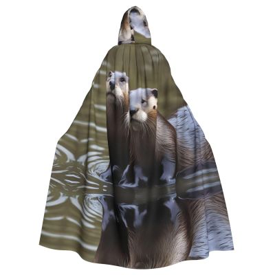 WHJSHOP Halloween Adult Hooded Cape for Parties and Costumes - Easy Care Otters Pattern