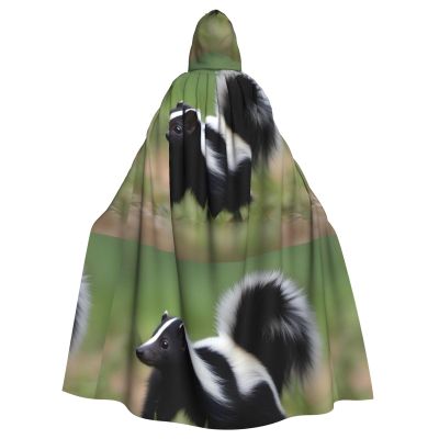 WHJSHOP Halloween Adult Hooded Cape for Parties and Costumes - Easy Care Skunk Pattern