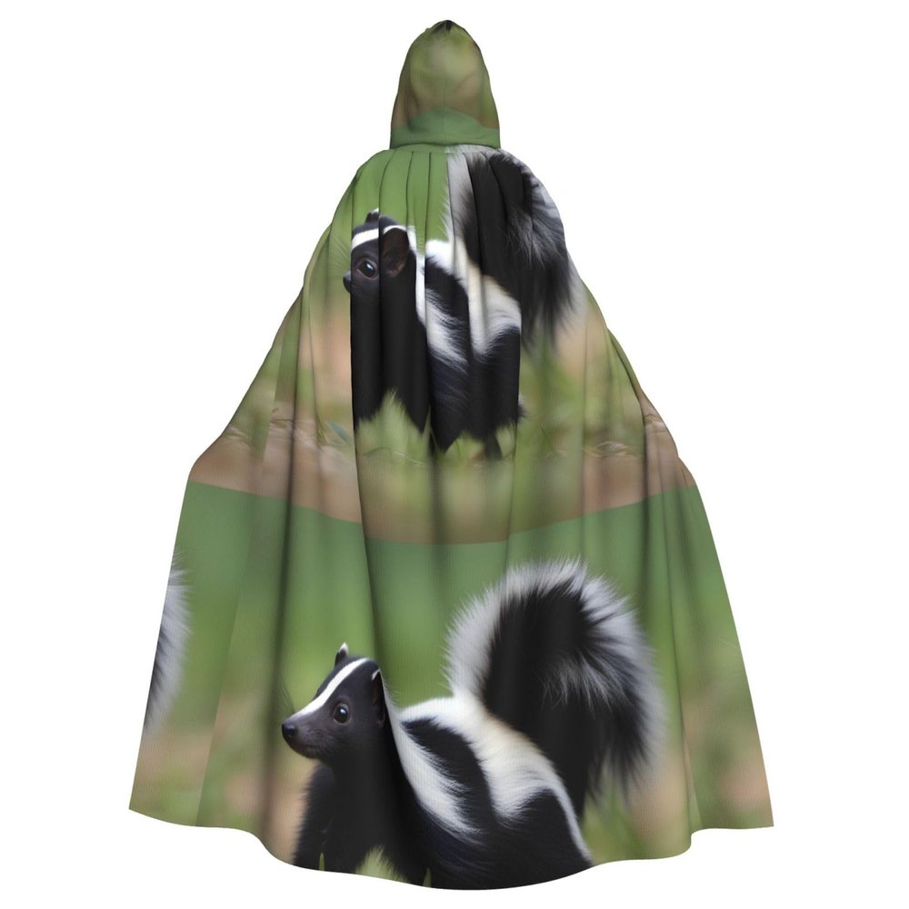 WHJSHOP Halloween Adult Hooded Cape for Parties and Costumes - Easy Care Skunk Pattern