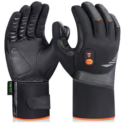 Luckcolor Heated Gloves for Men Women, Rechargeable Waterproof Heated Work Gloves with Arthritis Raynaud's Relief for Ski Golf Hiking Driving (Black+Orange, X-Large)