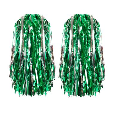 AUMIDO 2Pcs Cheerleading Pom Poms - Pompoms Cheer for Boy Girl School Sports Dance Games Team Spirit Cheer (Silver Green)